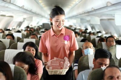 Vietnam Airlines in plane flight attendant